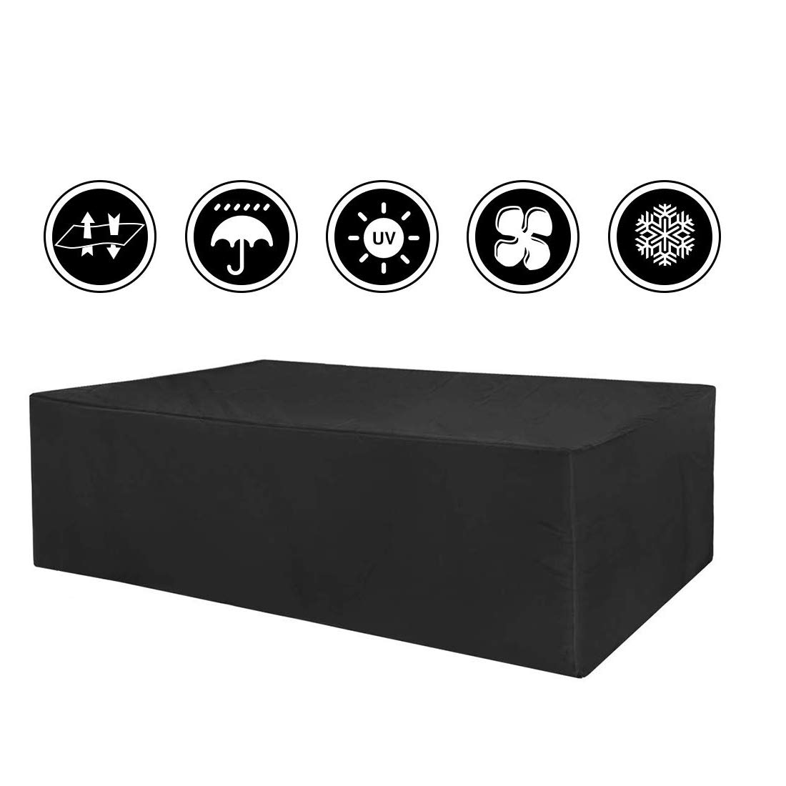 Photo 1 of FLR 66x36x27in Patio Table Cover Veranda Rectanguler Black Waterproof Outdoor Dinner Protector Dust-Proof Table Desk Cover Furniture Covers with Storage Bags for Garden Outdoor Indoor Furniture Table