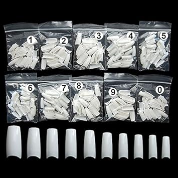 Bombastic Nail Art Professional Half French Natural Long Acrylic False Nail Tips - Set of 50