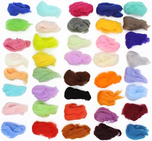Fiber Wool Yarn Roving for Needle Felting Hand Spinning DIY Craft Materials Set of 40 Colors (40 Colors)