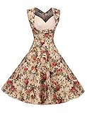 ACEVOG Women's 1950s V Neck Vintage Cut Out Retro Party Cocktail Swing Dress, X-Large, Apricot