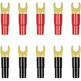 5 Pairs Copper Gold Plated 8 Gauge Strip Spade Terminal Spade Fork Adapters Connectors Plugs Crimp Barrier Spades for Speaker