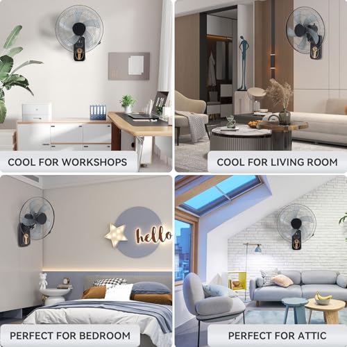 Ventilador de Pared de 16"/40CM, Paquete de 2 Abanicos de Pared con Control Remoto, 5 Aspas, 8 Velocidades, 9H Temporizador, 90° L/R + 45° Vert, Rejilla Metálica, Ideal para Hogar, Oficina o Garaje