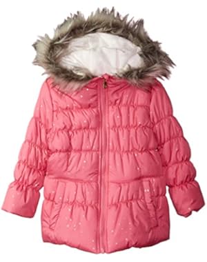 Little Girls' Cozy Trimmed Hooded Jacket Coat With Mittens