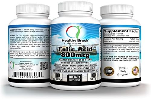 Folic Acid 800mcg 100 tablets B9 Vitamin Supplement Maximum Strength Supports Healthy Metabolism Boosts Energy Helps with Weight Loss Stress Mood Supports Nerves Blood Vessels Eyes Skin Hair Immunity