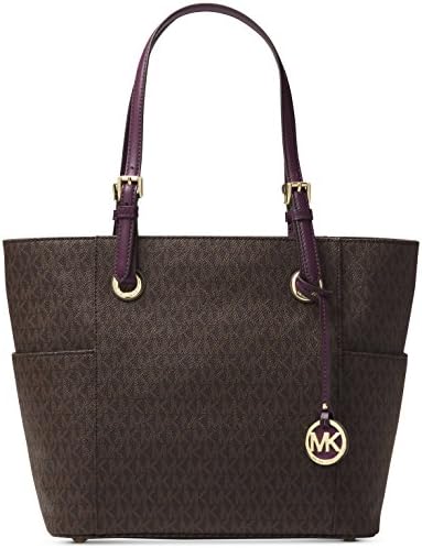 MICHAEL KORS Jet Set East West Travel Logo Tote (Large, Signature Brown/Damson)