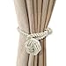 Nanami Chic 2 Pieces Fine Hand Tied Curtain Clip, Buckle Holdback Fabric Drapery Tassels Curtain Tiebacks/Tassel Window Cotton Rope Tie Ball Back Accessories (Beige)
