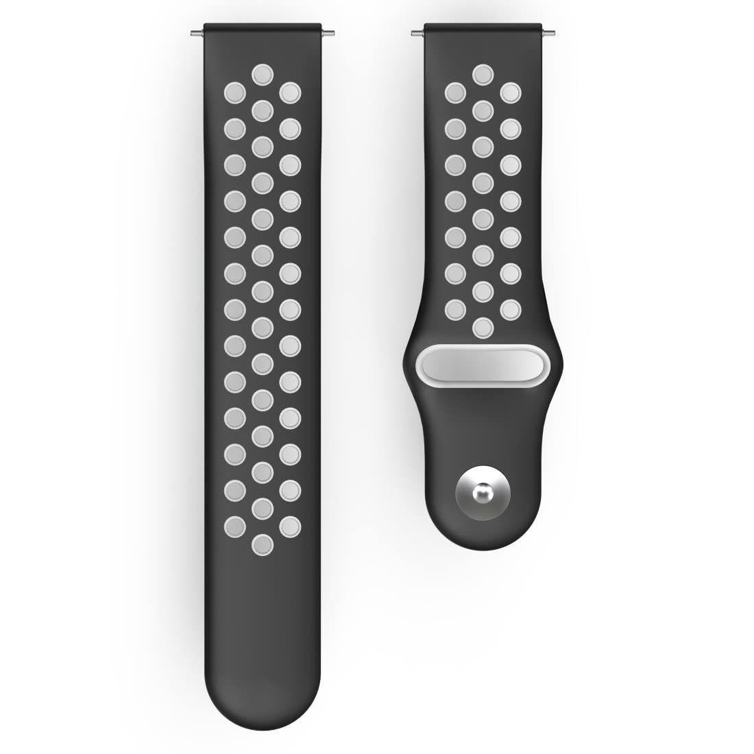 Hama Fitbit Watch Strap 22mm (Adjustable Replacement Strap for Fitbit Versa 2, Versa, Versa Lite, Breathable Sports Strap, Silicone Replacement Band, Stainless Steel Button) Black/Grey