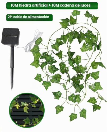 Joysing Outdoor Solar String Lights 10M 100 LED Artificial Ivy Lights, 8 Modes Outdoor Solar Vines Waterproof String Lights Leaf for Garden Balcony Outdoor Decoration