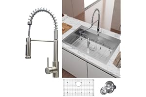 33 inch Kitchen Sink, TECASA Drop-in or Undermount Sink with Faucet Combo, Dual Mount Single Bowl T304 Grade Stainless Steel Sink