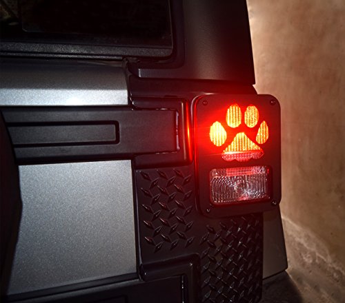 DIYTuning Dog Paw Tail lamp Tail Light Cover Trim Guards Protector for Jeep Wrangler JK JKU Unlimited Rubicon Sahara Sport Accessories Parts 2007 2008 2009 2010 2011 2012 2013 2014 2015 2016 2017