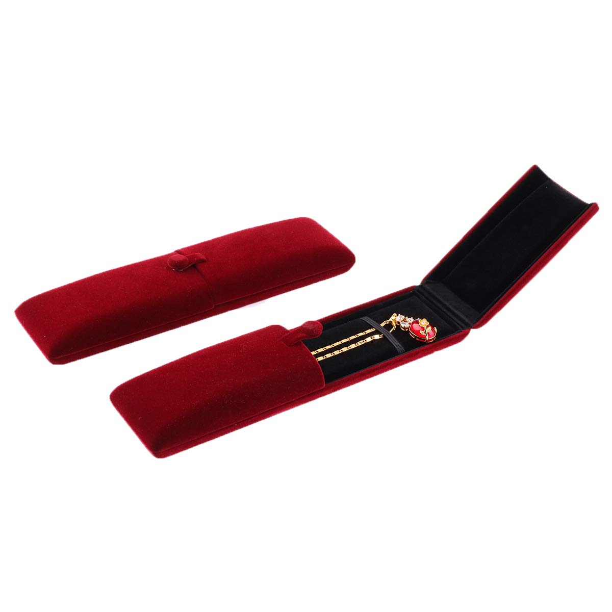 iSuperb Premium Flannel Necklace Valentine's Day Gift Box Show Case Jewelry Pearl Necklace Long Chain Case Storage Necklace/Bracelet/Anklet for Girls and Women, 22x5.6x3cm