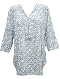 Womens Tunic Top Grey Open Zip Style V-neck Boho Chic Blouse