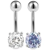 2pcs 14g 3/8 Belly Button Ring Navel Ring 316L Surgical Steel Bar Stud Cubic Zirconia CZ Crystal - Clear Light Amethyst
