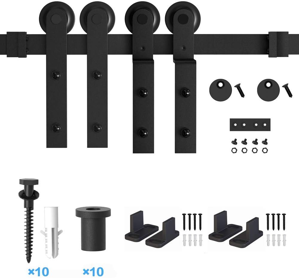Sliding Door Hardware Flat Track Roller Single Track Double Wooden Doors Use 4ft Single Track Bypass Zekoo 4 Ft 12 Ft Bypass Sliding Barn Door Hardware Kit One Piece Rail Low Ceiling Commercial