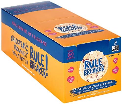 Rule BreakerSnacks Vegan Gluten Free | P’Nutter Chocolate Chip Blondie Cookies | Plant-Based, Dairy, Nut, Allergen Free, Kosher | Soft-Baked, Great for lunchboxes Snacks for Kids and Adults (Pack of 12)
