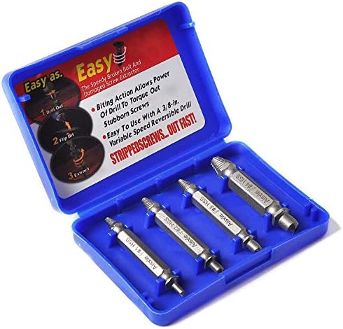 Damaged Screw Extractor and Remove Set by Aisxle,Easily Remove Stripped or Damaged Screws. Made From H.S.S. 4341#, the Hardness Is 62-63hrc,Set of 4 Stripped Screw Removers (HSS)