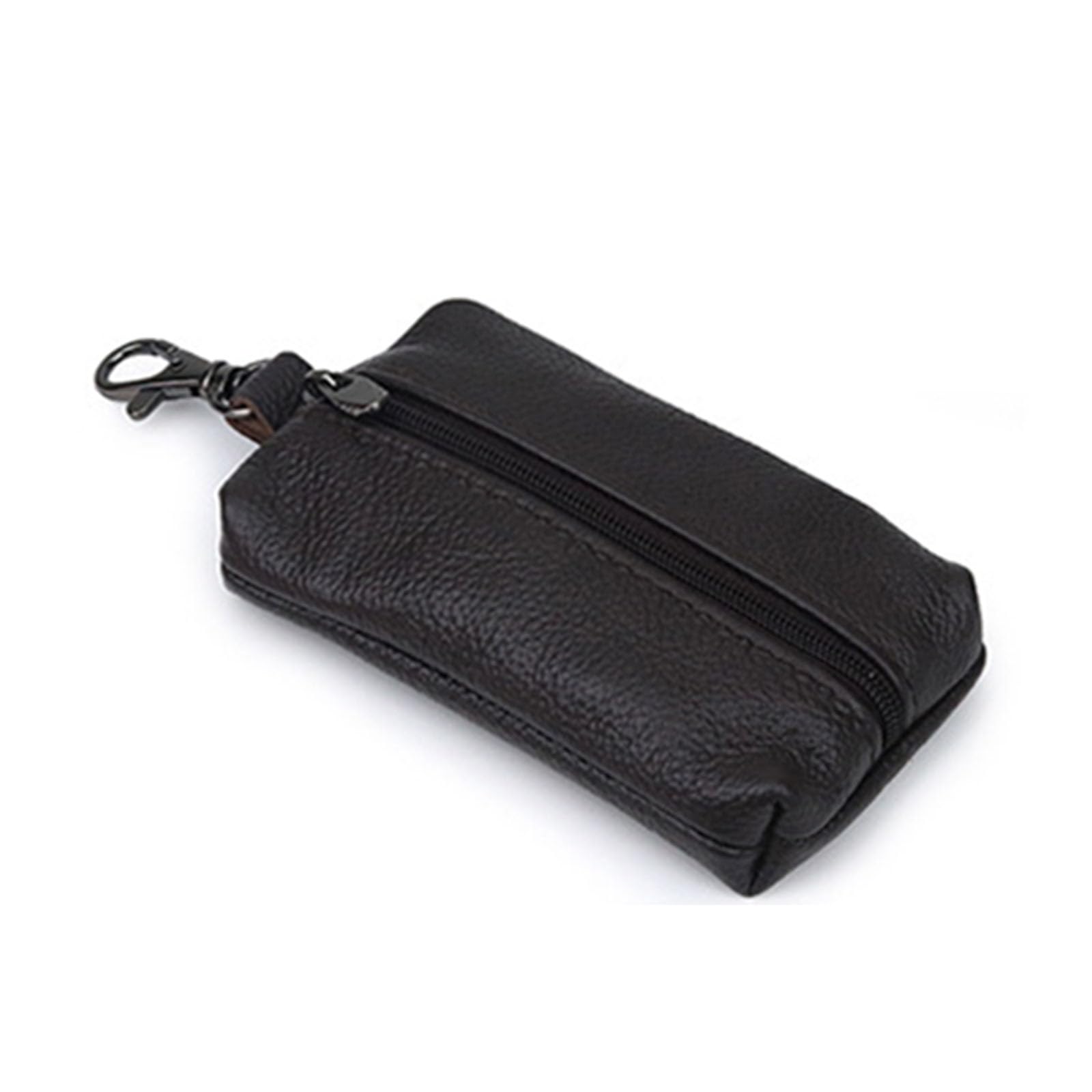 Auony Unisex Genuine Leather Zipper Key Chain Case Pouch Car Key Holder Bag with Key Ring & Zipper