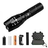 Super Bright Handheld LED Flashlight with Adjustable Focus and 5 Light Mode LED Tactical Flashlight, 1000 Lumen Rechargeable Flashlight by U`King … (black, A)