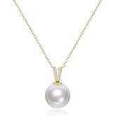 Mameloly Pearl Necklaces for Women Trendy 925 Sterling Silver Dainty V CZ Pendant 10MM/12MM Single Simulated White Pearl Choker Necklace for Women Wedding Cute Jewelry