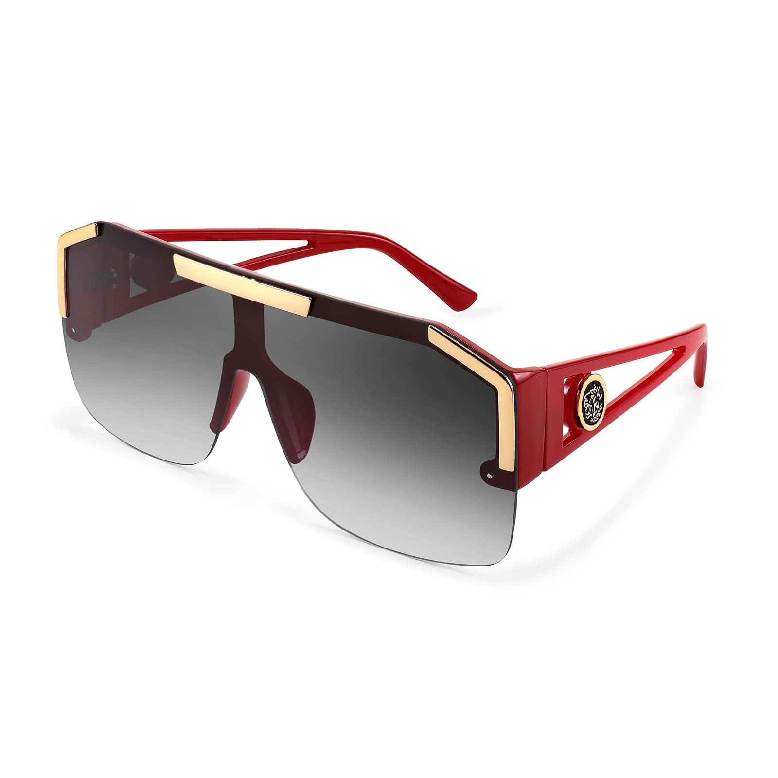 Photo 1 of FEISEDY Square Flat Top Shield Sunglasses One Piece Frameless Stylish Women Men UV400 B2765 (Red Frame Gradient Grey Lens, 73)