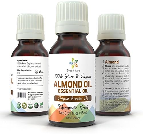 Organic Almond Oil - 15ml. Aromatherapy Essential Oil. USDA Certified Organic. 100% Pure, Original and All Natural. Ayurveda Grade.