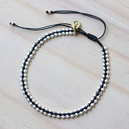 Adjustable friendship bracelet cotton string with sterling