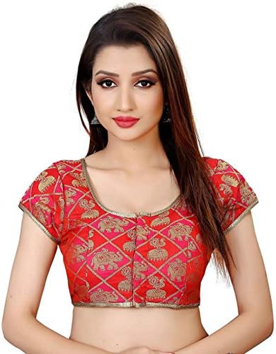 HF Holyday Fashion Women's Brocade and Georgette Round Neck Blouse