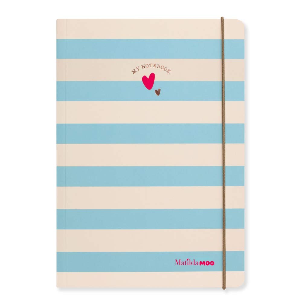 Matilda Moo Notebook - A5 Lined - Striped - Blue & Rose Gold