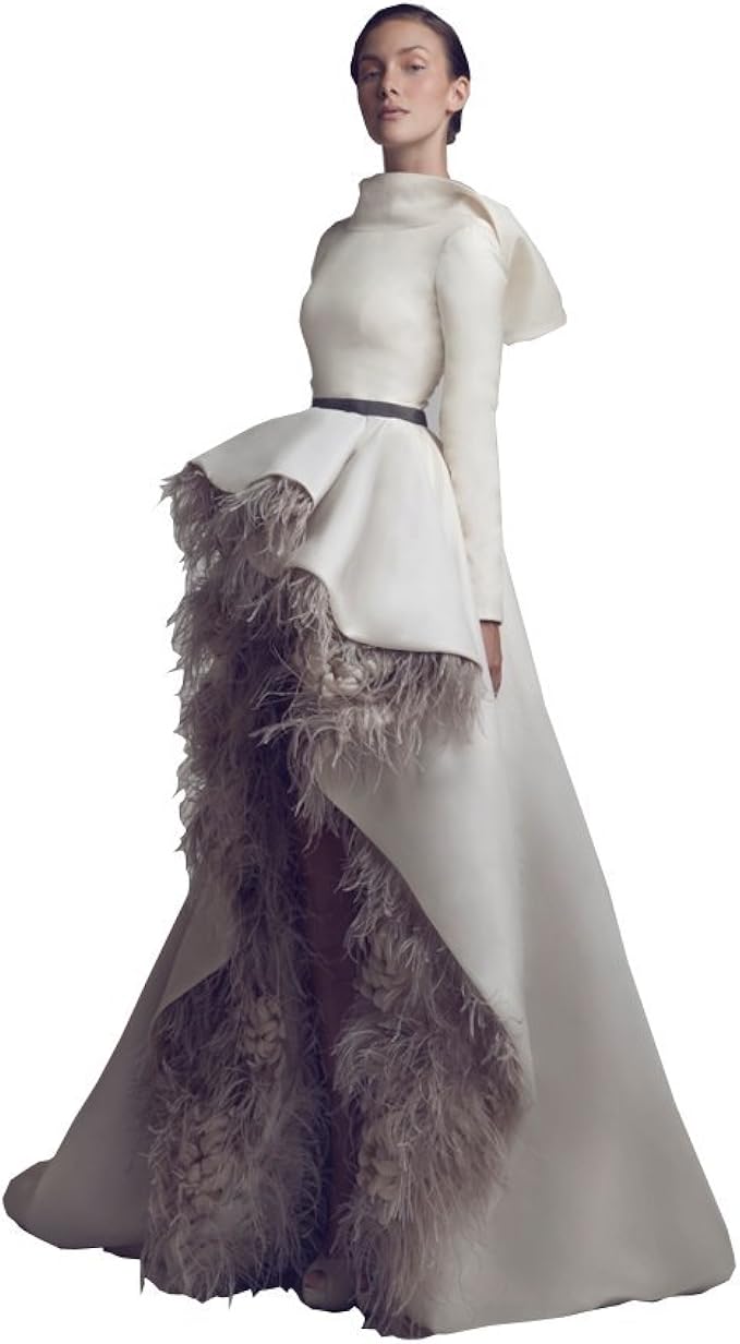 long sleeve feather wedding dress