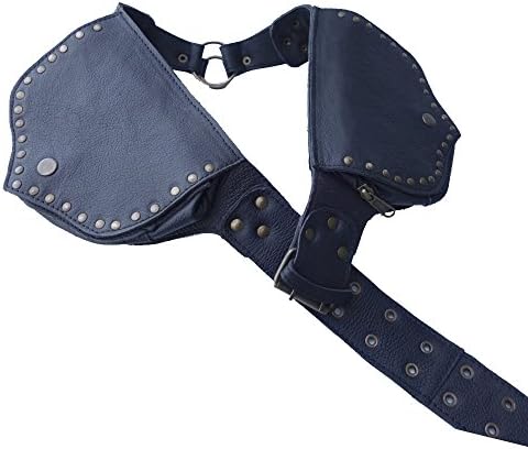 Leather Utility Belt | Ring Saddlebag, 4 Pocket | hip bag, travel, festival, cosplay, fanny pack (Black)