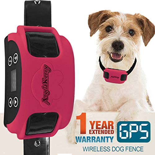 AngelaKerry Wireless Dog Fence System with GPS, Outdoor Pet Containment System Rechargeable Waterproof Collar 850YD Remote for 15lbs-120lbs Dogs (Rose Red, 1pc GPS Receiver by 1 Dog)