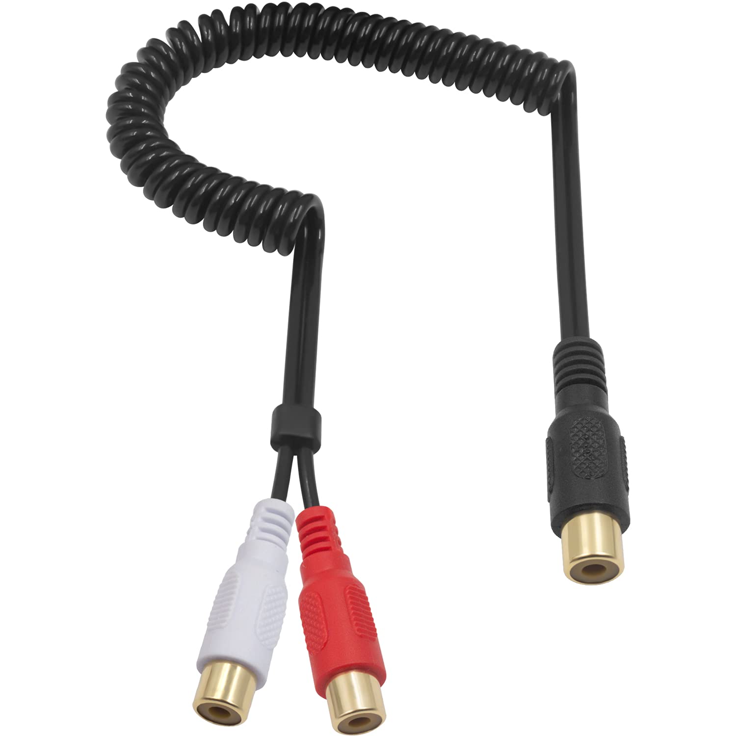 Duttek RCA Splitter Cable, RCA Audio Cable, Gold Plated RCA Female to Dual Female Y Splitter Spring Cables for Subwoofer, Car Radio, Amplifier, TV, Digital Audio, 80cm.