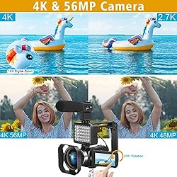 Video Camera Camcorder 4K 56MP Vlogging Camera with