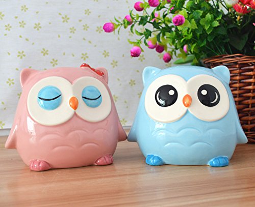 CHOOLD Cute Owl Ceramic Piggy Bank Coin Bank Saving Pot Money Bank for Kids Birthday Christmas Gift Nursery Decor(Blue)