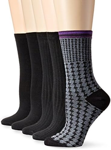 Anne Klein Women's Lovely Lady Patterned Crew Socks 5-Pack, Black, 9-11