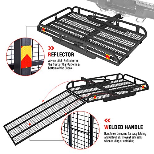 AA Products Hitch Mount Steel Cargo Carrier Basket with 49'' Folding