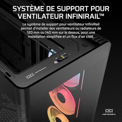 Frame 4500X LX-R RGB Link Boîtier PC Moyen-Tour en Verre Panoramique – Système de Fixation du Ventilateur InfiniRail, Peut Accueillir Deux Radiateurs de 360 mm, 3X LX120-R RGB Link – Noir