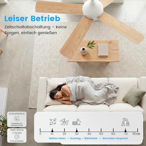 AUTODAY Ceiling Fan with Light, Dimmable LED 24W, Quiet DC Motor 32W, 106cm, Two-tone Plywood Blades, Remote Control with Memory Function, 6 Speed Levels, White