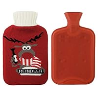 Athoinsu Premium Classical Rubber Hot Water Bottle 2 Liter with Cute Christmas Themed Knit Cover