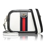 Women Genuine Leather Designer Shoulder Bag Camera Crossbody Bag Mini Bee Handbag (white)