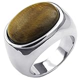 KONOV Mens Stainless Steel Ring, Classic Tiger Eye Band, Silver
