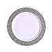 Party Bargains Disposable Plastic Plate | Silver Touch Collection Elegant Hammered Border Designed White Plates Ideal for Catering, Food serving, Picnics & Parties - 7.5 inch Round | Pack Of 40