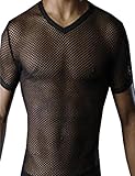 Dong Dian Men's See Through Fishnet Clubwear Short Sleeve T-Shirt Undershirt Large