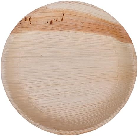 Atmos Green 100 pack 7.5" Round Palm Leaf Dinner Plate Compostable disposable premium heavy duty Eco-Friendly Microwave Refrigeration safe Bamboo like Wedding Events Party