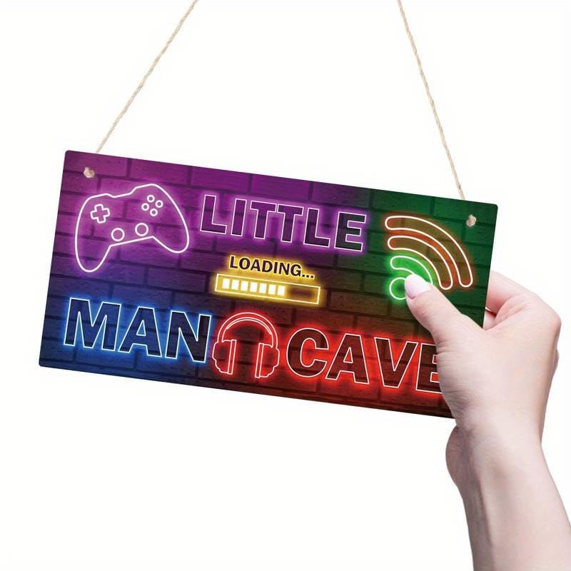 Little Man Cave Sign, Wooden Neon Gaming Signs for Boys Room, Gamer Room Decor, Nursery Playroom Hanging Wall Decor, 5 x 10 cm, No Light