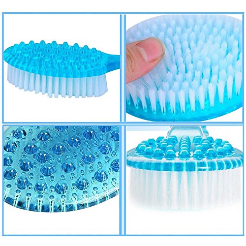 FTXJ Long Plastic Handle Bath Shower Body Brush Back Skin Cleaning Scrubber (Blue)