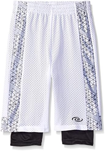 CB Sports Big Boys' 2-fer Athletic Compression Shorts, TR17-Lightning Side White, 10/12