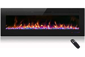 Cheerway 60 inch Electric Fireplace with Heater, Wall Mounted & Recessed Electric Fireplace Insert, Linear Wall Fireplace w/Thermostat, 13×13 Flame Color, Remote & Touch Control w/Timer, 750W/1500W