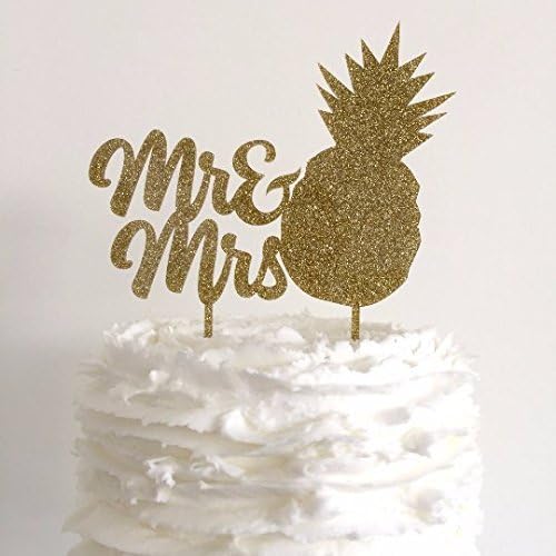 Mr &amp; Mrs Pineapple Gold Glitter Wedding Cake Topper - Laser Cut Acrylic