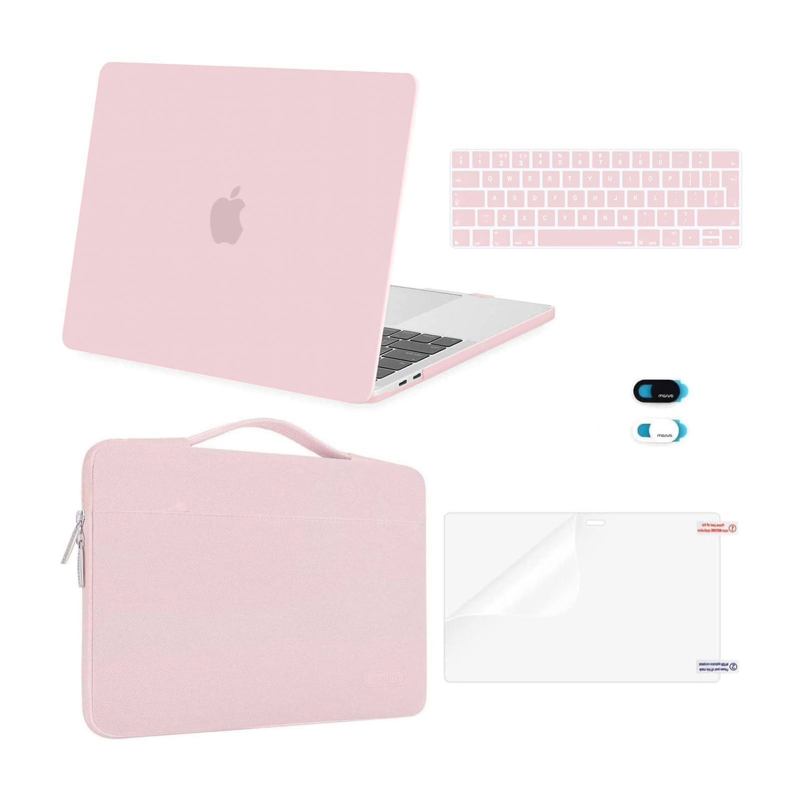 MOSISO Compatible with MacBook Pro 13 inch Case M2 M1 2026 2025 2024-2016 A2338 A2289 A2251 A2159 A1989 A1706 A1708, Hard Shell Cover&Bag&Keyboard Skin&Webcam Cover&Screen Protector, Rose Quartz